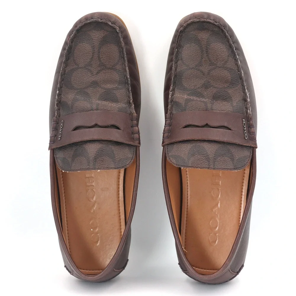 Coach Loafers Mens 8.5D Brown Signature Canvas Penny Driver Casual G2983